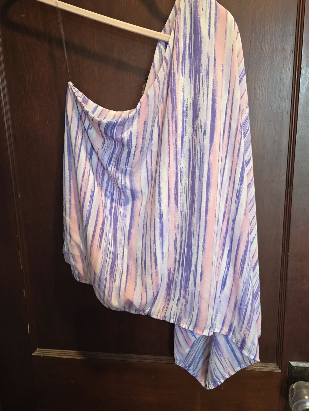 One-Shoulder Asymmetrical Skirt in Pink and Purple Brushstroke